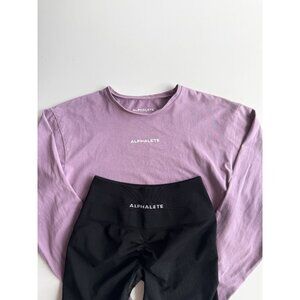 2pc ALPHALETE Set - Purple Lifestyle T-Shirt & Black Seamless Shorts, Size S/M